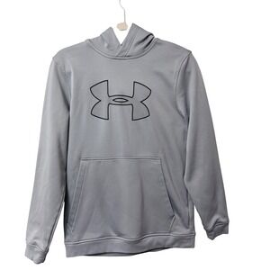 Under Armour Mens ColdGear Loose Fit Pullover Hoodie Gray Big Logo Size Small